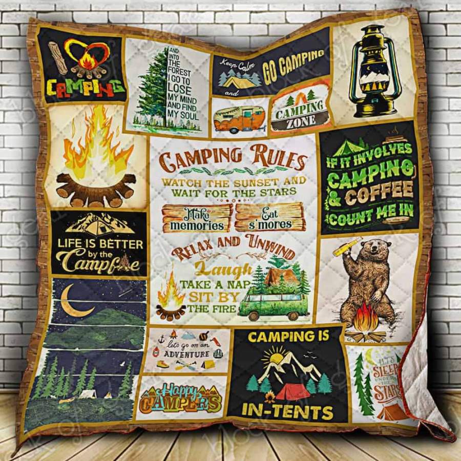 Wozoro Quilt Blanket Camping Rules Campfire Bear Twin Queen King Size