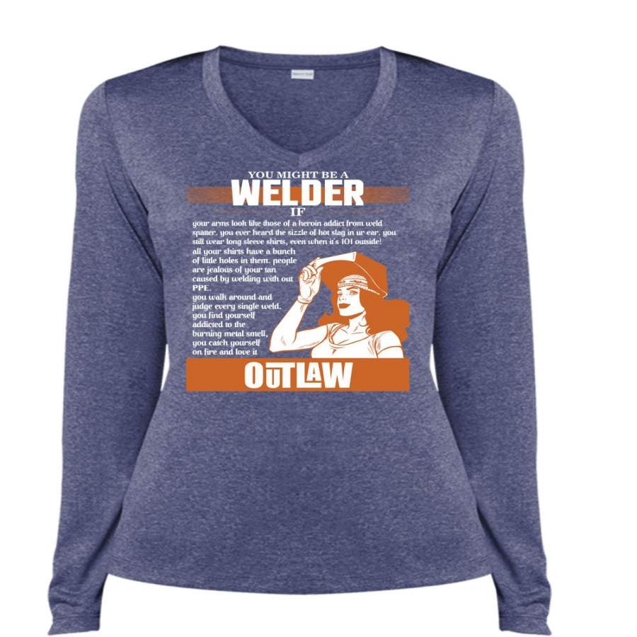 You Might Be A Welder T Shirt, I Love Welding T Shirt, Cool Shirt (Ladies LS Heather V-Neck)