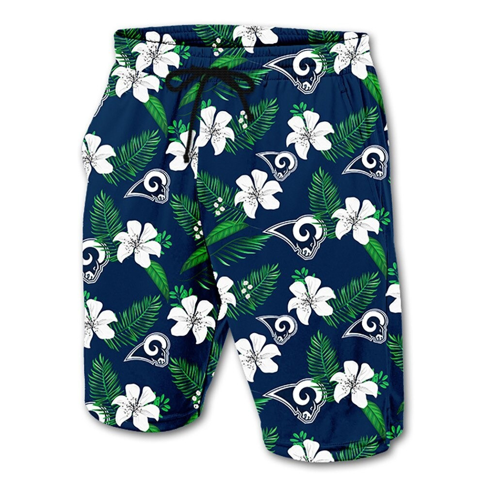 Los Angeles Rams Leaf Floral Pattern Hawaii Summer Shorts Men In Blue Ha67939