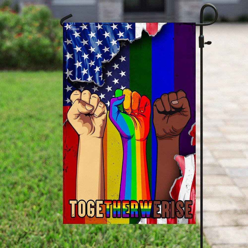 Together We Rise Human Kind Be Both Black Lives Matter Lgbt Pride Month Heavy Canvas Garden Flag, House Flag