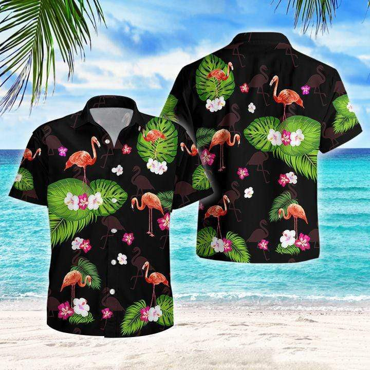 Flamingo Palm Black Tropical Hawaii Shirt Unisex Adult Ha710