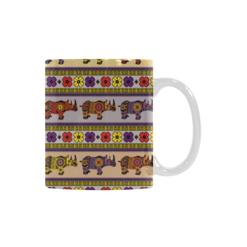 Rhino African Afro Dashiki Adinkra Kente Pattern Classical White Mug (FulFilled In US)