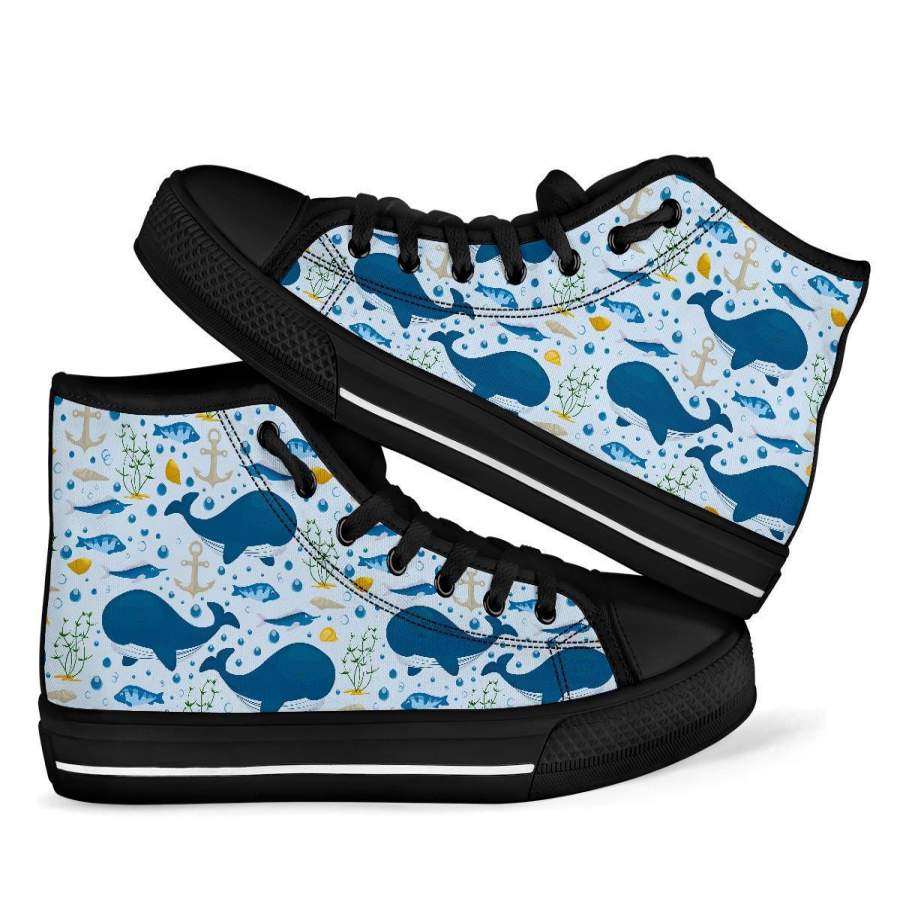 Pattern Print Whale Humpback Men Women’s High Top Shoes