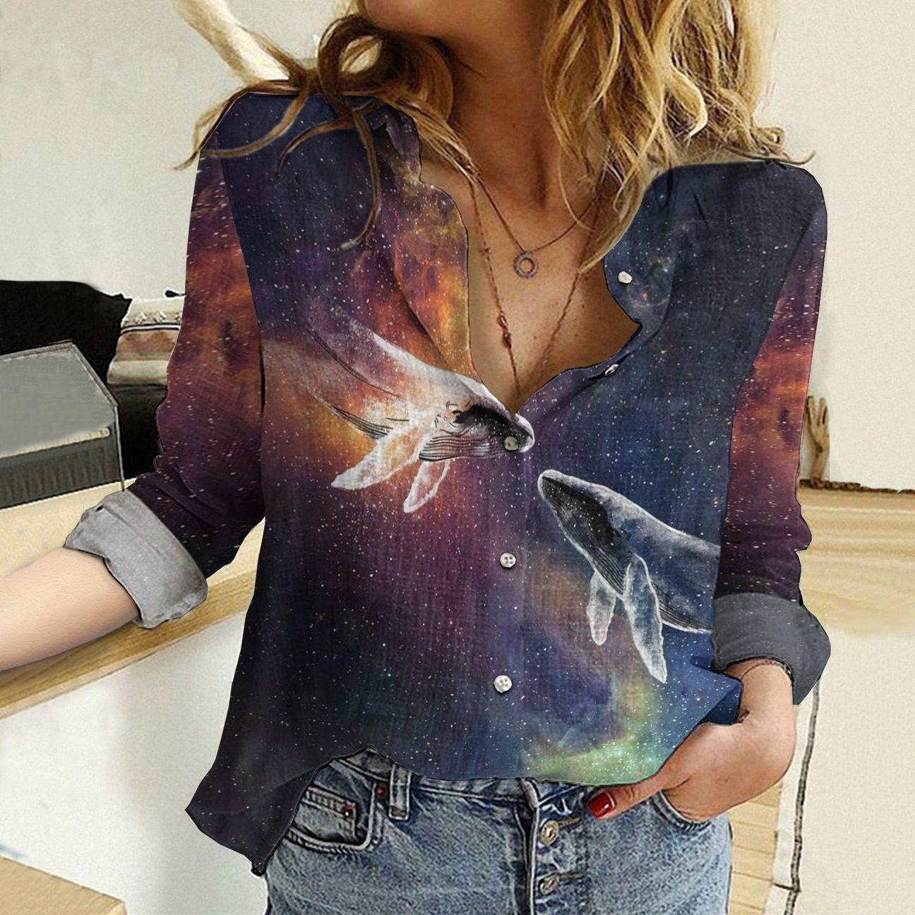 Galaxy Whales Casual Shirt For Men And Women, Unisex