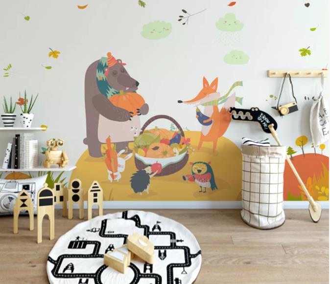 3D Cartoon Vegetable Animal Wall Mural Wallpaper 203