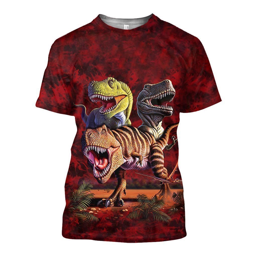 3D All Over Printed T-Rex Collage Shirts And Shorts