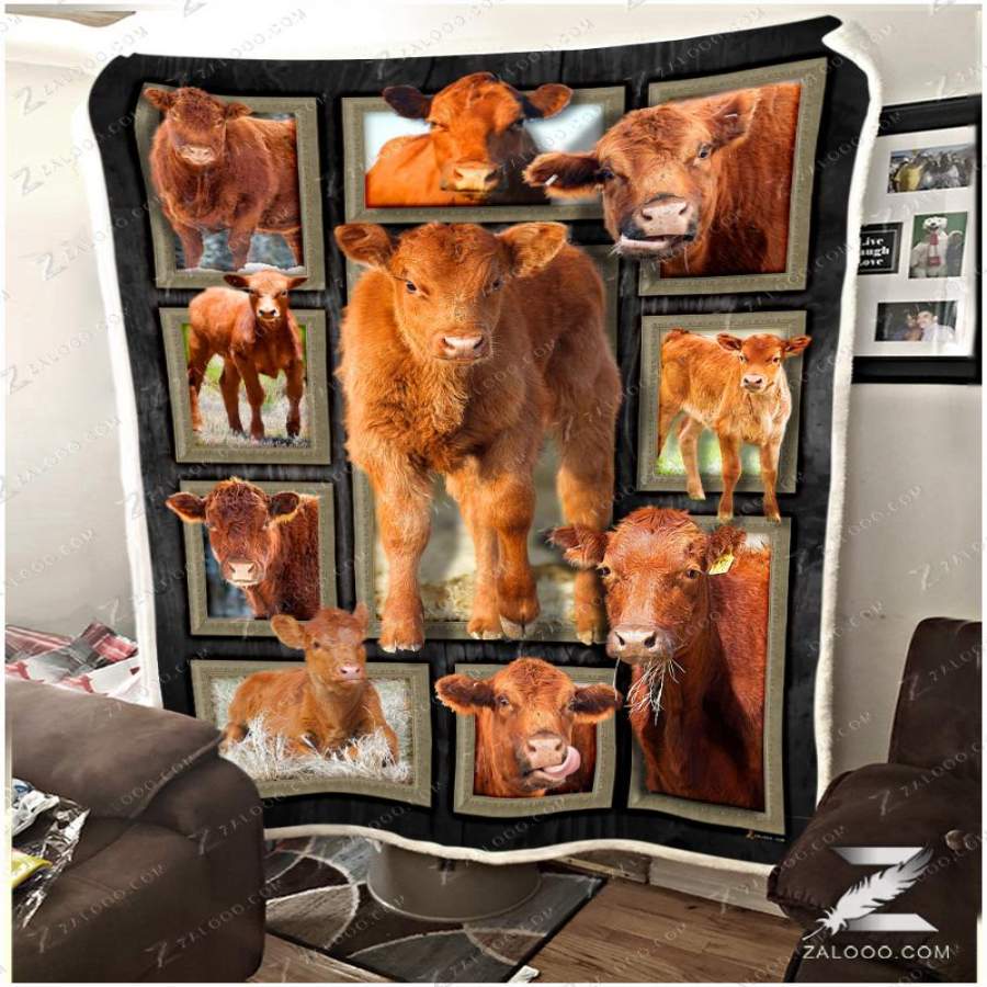 Zalooo – Fleece Blanket – Cow – Cute Red Angus Cattles