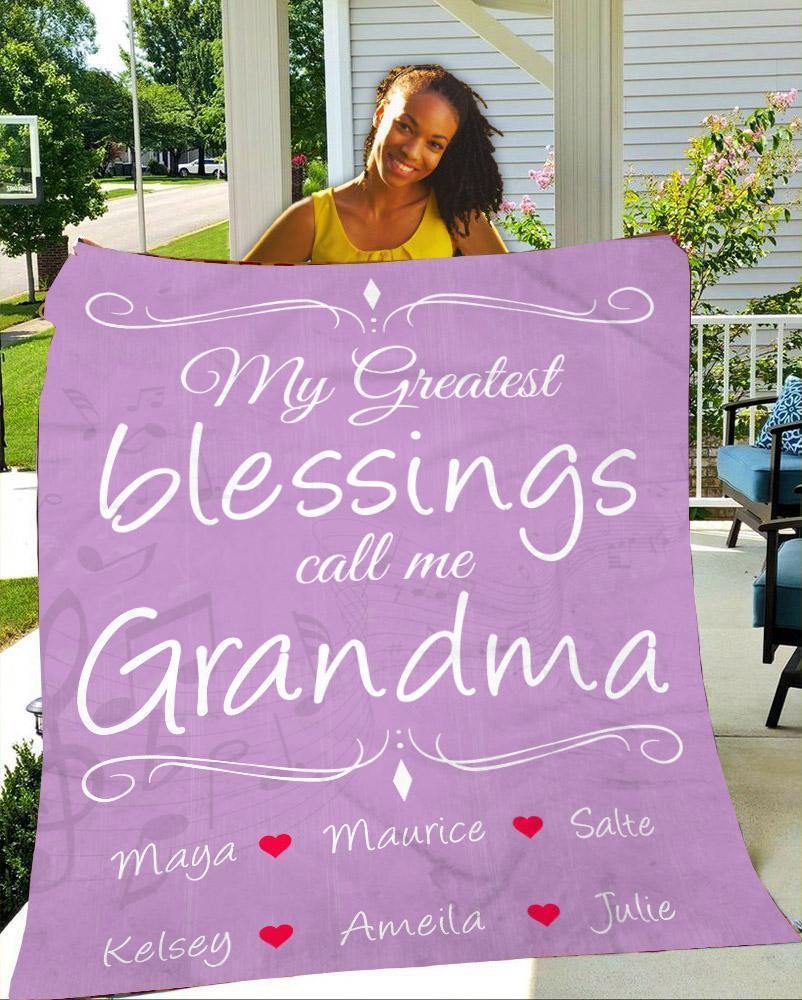 [Personalized Name] My Greatest Blessings Call Me Grandma  – Gift For Grandma Grandkids Unique Gifts Ideas For Home Decor Gifts For Family – Fleece Blanket Sherpa Blanket