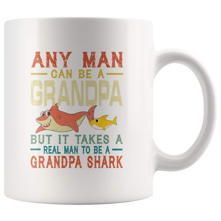 Vintage real man to be a grandpa shark, gift white coffee mugs for grandpa