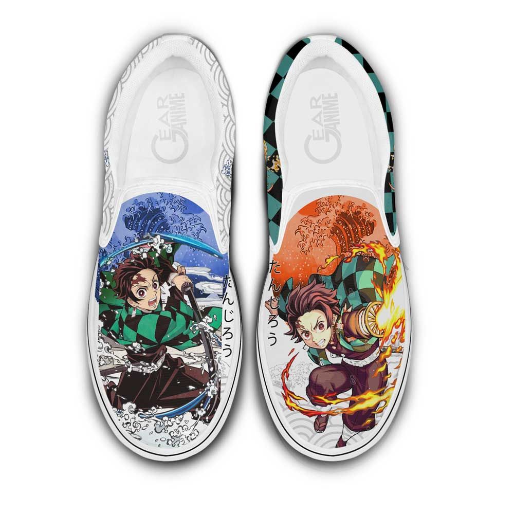 Tanjiro Fire Water Slip On Sneakers Custom Demon Slayer Anime Shoes Unisex Men Women