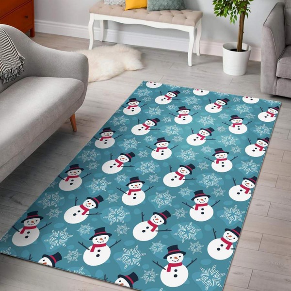 Snowflake Snowman Pattern Print Area Rug