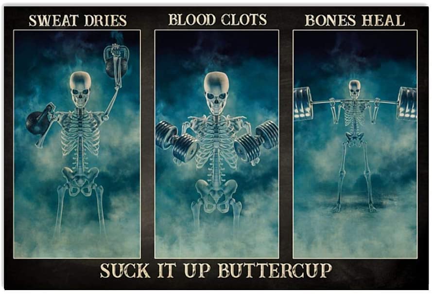 Vintage Skeleton Bodybuilder Suck It Up Buttercup Poster Art Print      Home Decor Gift For Men Women Family Friend On Birthday Xmas