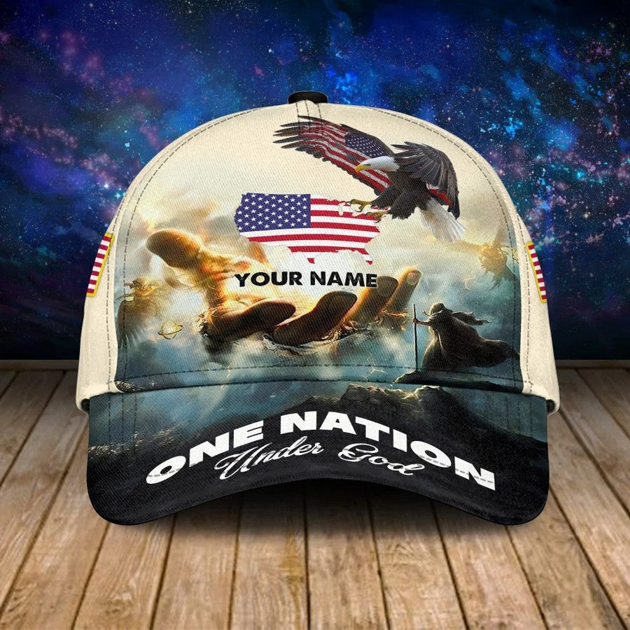 Customized Hand Of God Cap, One Nation Under God 3D Baseball Cap For 4Th Of July, Hat For Veteran Dad