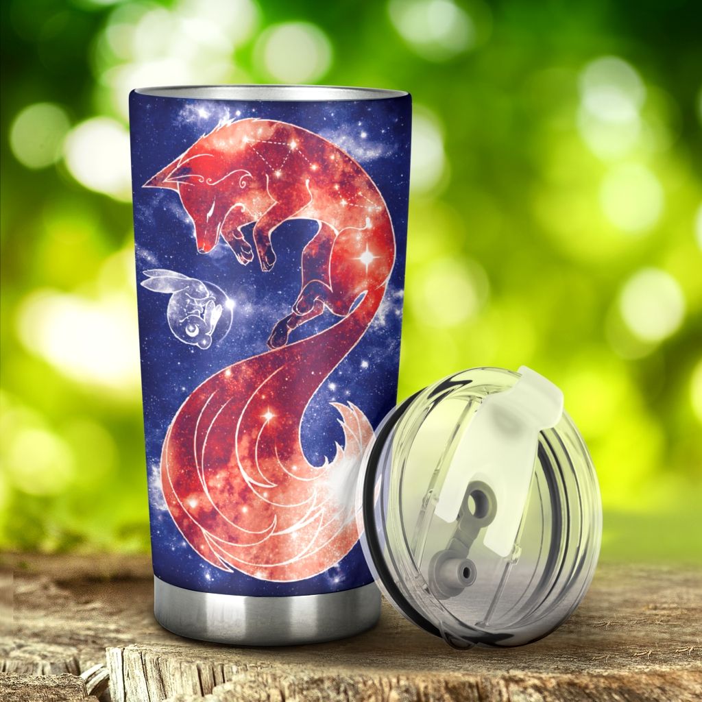 Red Fox And Rabbit Galaxy Stainless Steel Tumbler, Tumbler Cups For Coffee/Tea, Great Customized Gifts For Birthday Christmas Thanksgiving