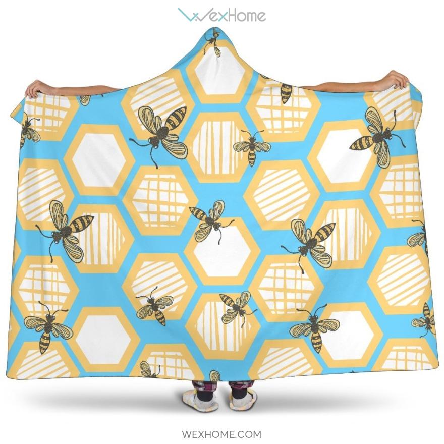 Bee Honeycomb Pattern Hooded Blanket