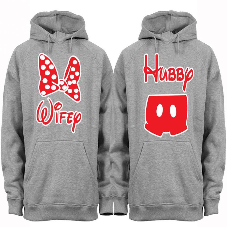 XtraFly Apparel Hubby Wifey Red Bow Valentine’s Matching Couples Hooded-Sweatshirt Pullover Hoodie