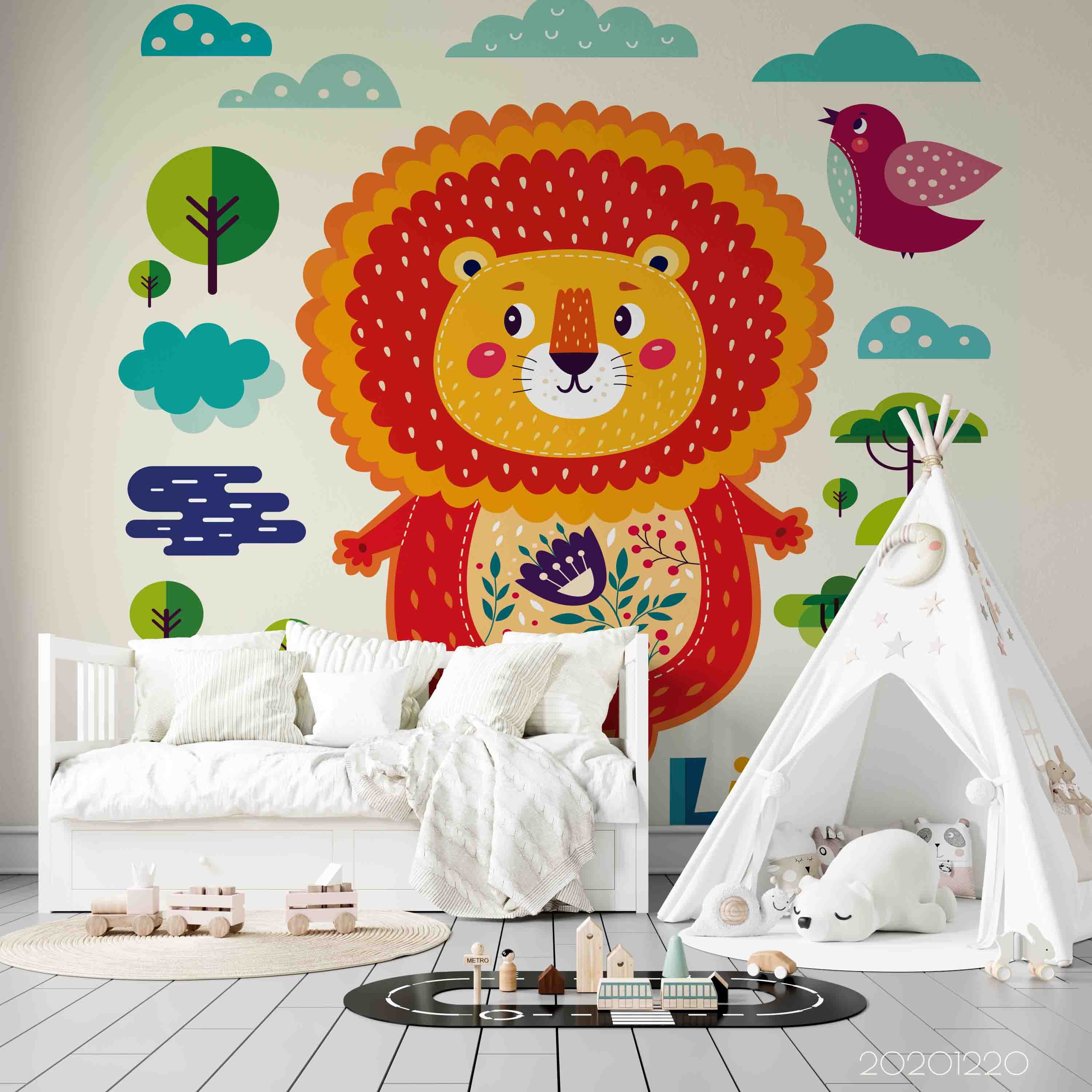 3D Hand Drawn Animal Lion Cloud Wall Mural Wallpaper Lqh 144