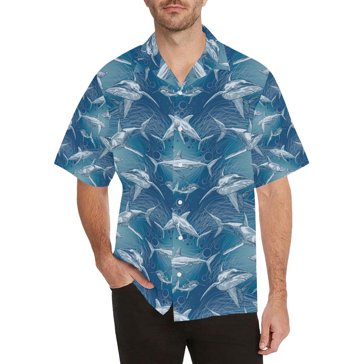 Shark hand drawn Men’s All Over Print Hawaiian Shirt