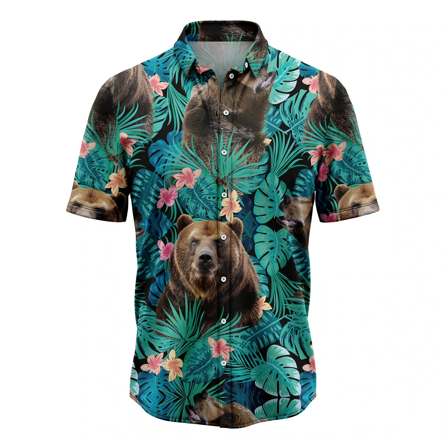 Mens Hawaii Bear Tropical Casual Short Sleeve Button Down Shirts Aloha Shirt Ha29497