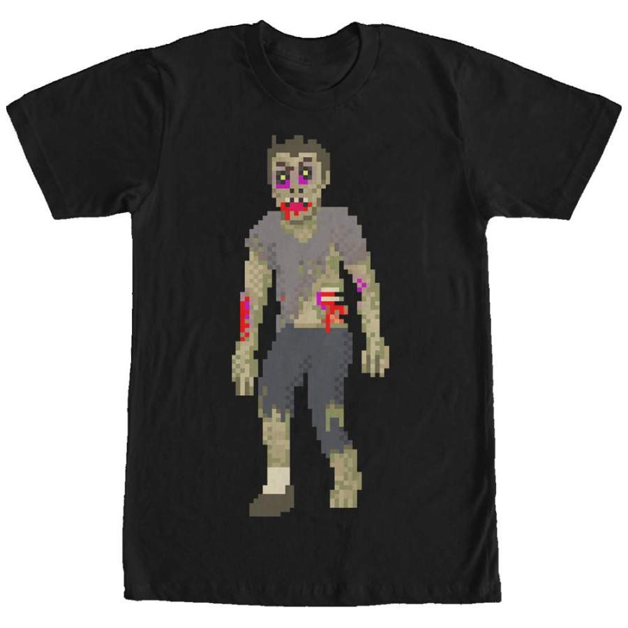 Lost Gods Men’s Halloween Pixelated Zombie  T Shirt Black