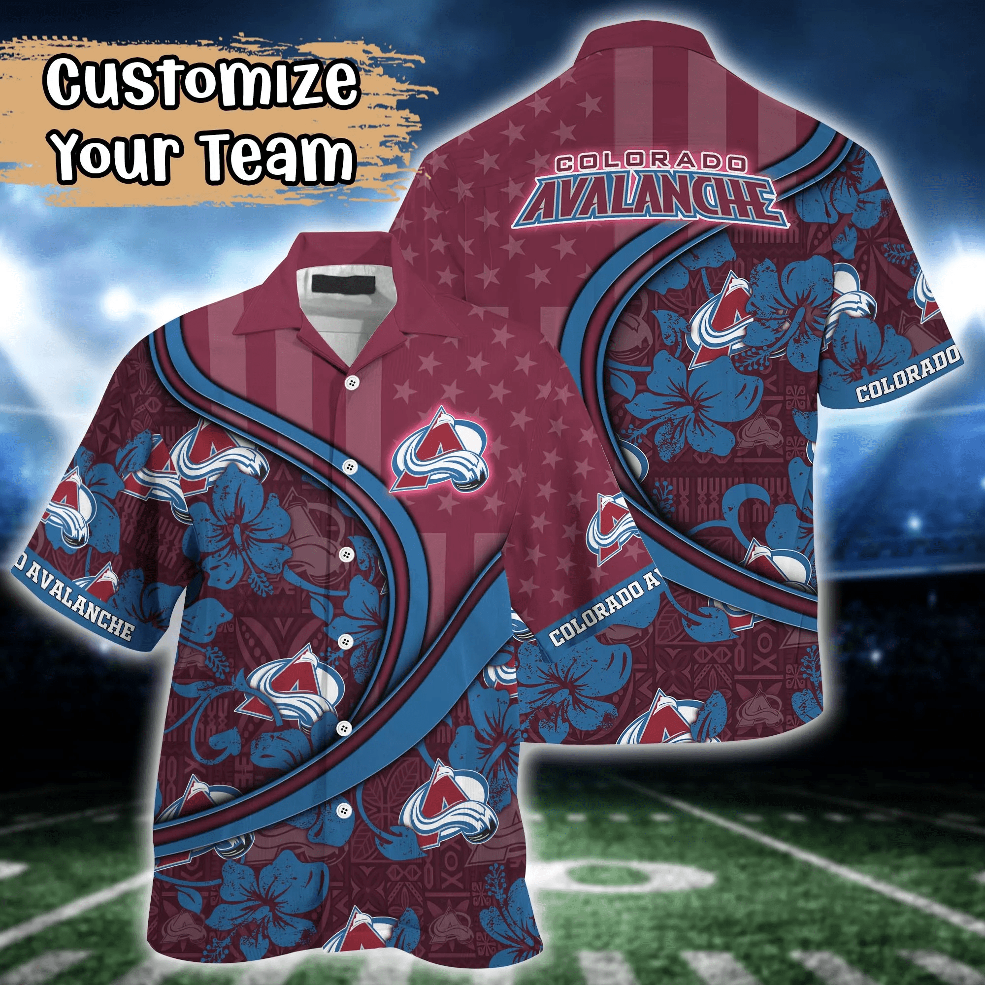 Colorado Avalanche Nhl Us Flag Hawaiian Shirt Custom Summer Aloha Shirt