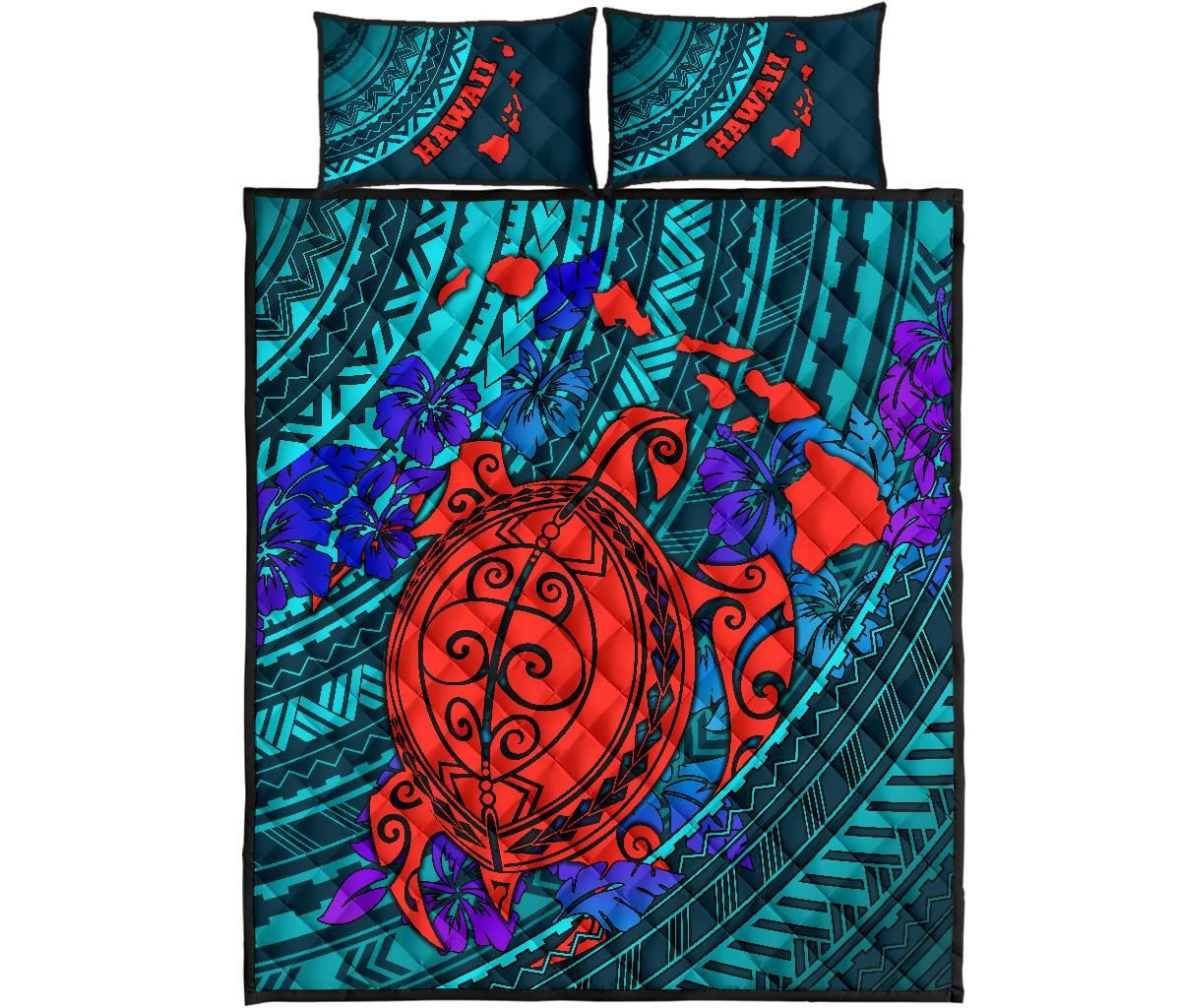 Alohawaii Home Set – Quilt Bed Set Polynesian Hawaii – Red Polynesian Sea Turtle – Bn15