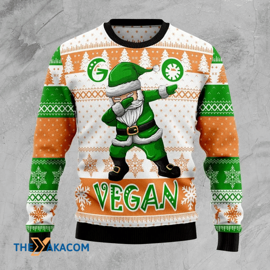 Merry Xmas Green Santa Clause Go Vegan Gift For Christmas Party Ugly Christmas Sweater