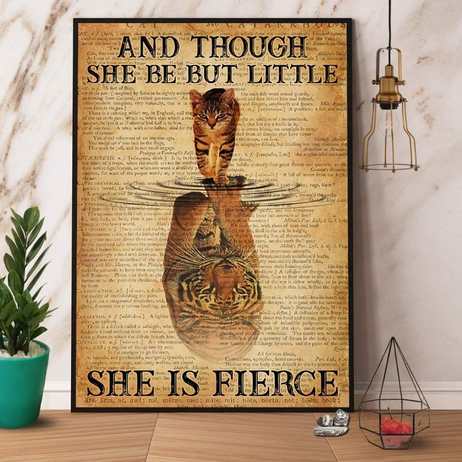 Cat Reflection Tiger She Be But Little She Is Fierce Paper Poster No Frame/ Wrapped Canvas Wall Decor Full Size