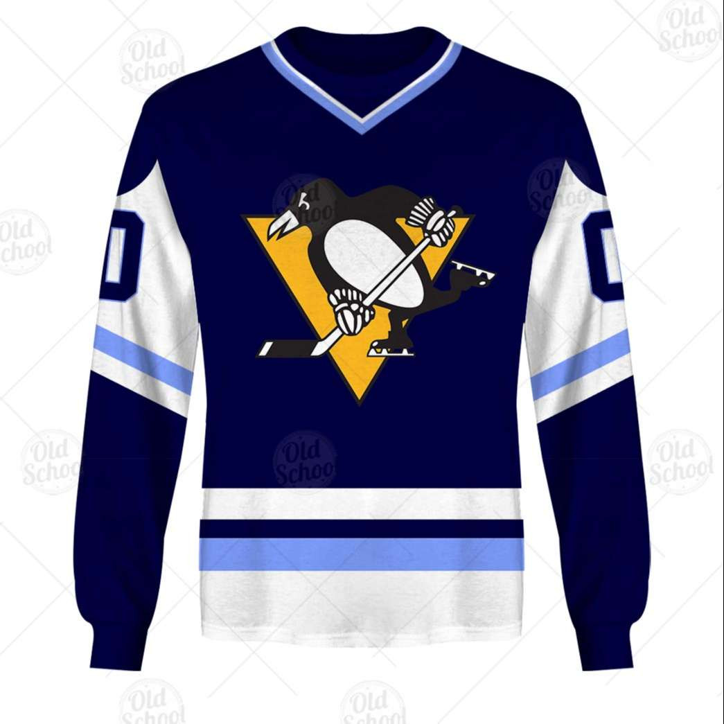 Nhl Pittsburgh Penguins Custom Name Number Vintage Navy Blue Jersey Sweatshirt Aop Shirt