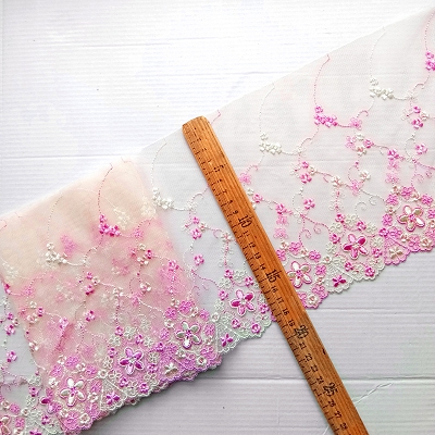 16Yards Pink Floral Embroidery Lace Trim Mesh Fabric For Lingerie Underwear Bra Doll’s Dress Decor DIY Crafts New Arrivals alx