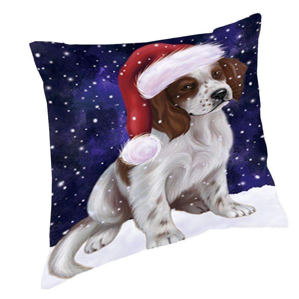 Let It Snow Christmas Holiday Red And White Irish Setter Puppy Dog Wearing Santa Hat Throw Pillow D390