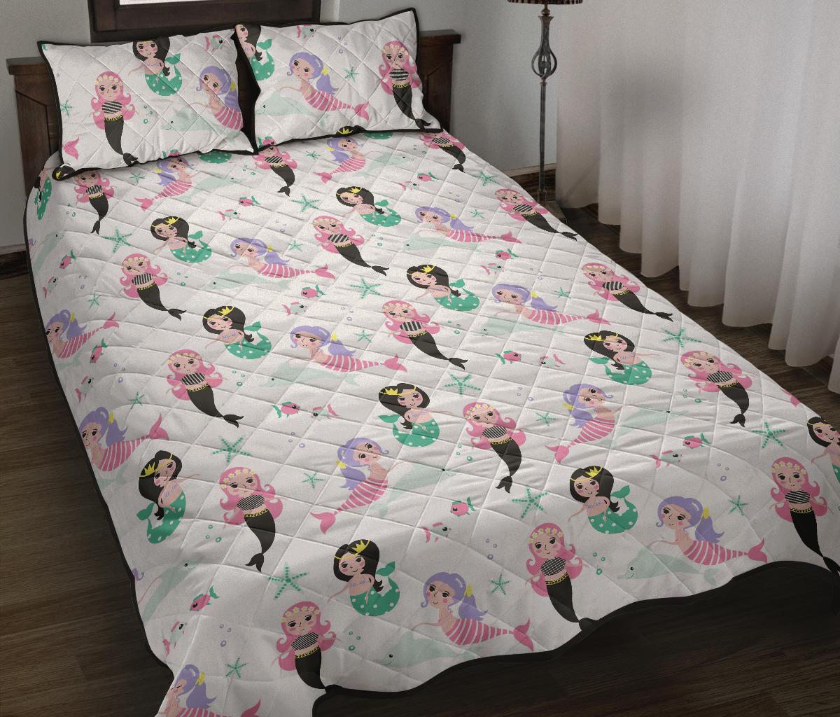 cute mermaid dolphin fish starfish pattern Quilt Bed Set