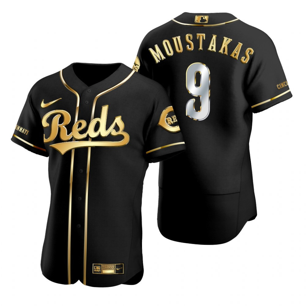 Cincinnati Reds #9 Mike Moustakas MLB Golden Brandedition Black Jersey Gift For Reds Fans