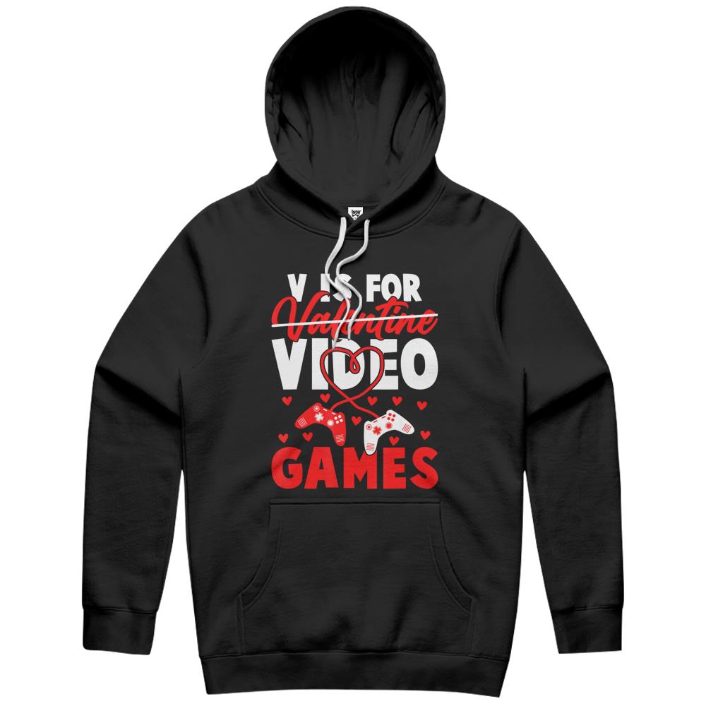 V Is For Video Games Funny Valentines Day Gamer Boy Hoodie