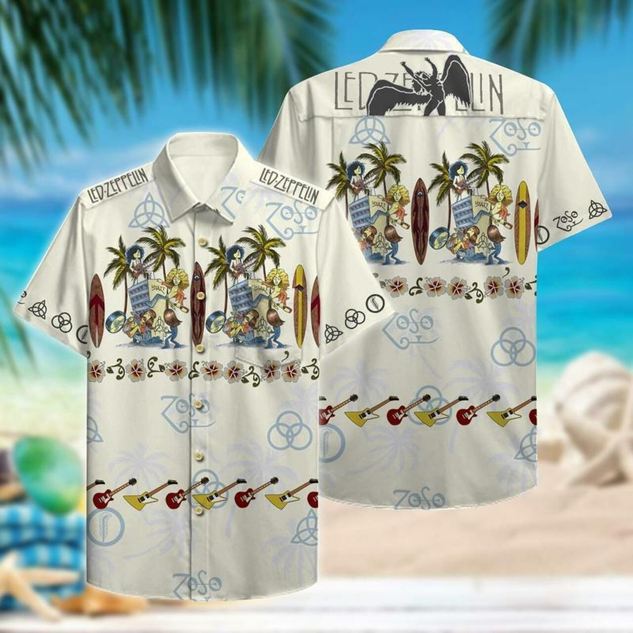 Led Zeppelin Hawaii Graphic Print Short Sleeve Hawaii Casual Shirt Ha42826