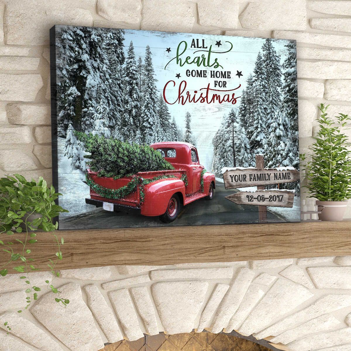 Custom Canvas Prints Christmas Gifts Family Personalized Gifts All Hearts Come Home For Christmas Wall Decor Gift For Family, Wall Art Decor, Canvas Print, Home Decor