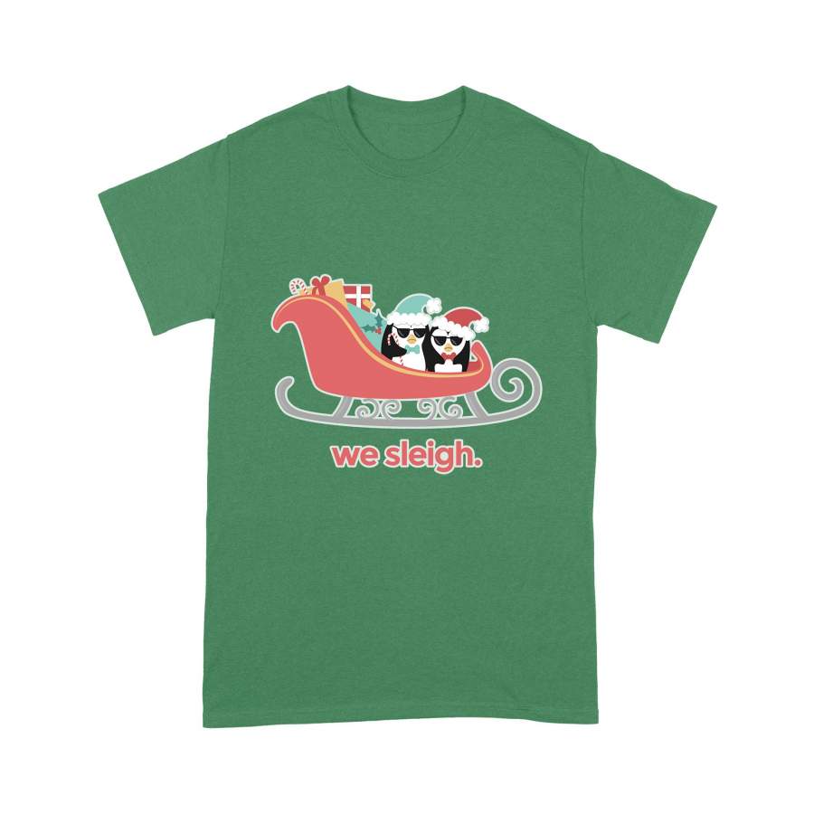 Christmas Gift Two Penguins Sit In The Pink Sleigh And Have A Lot Of Gifts For Christmas – Standard T-shirt