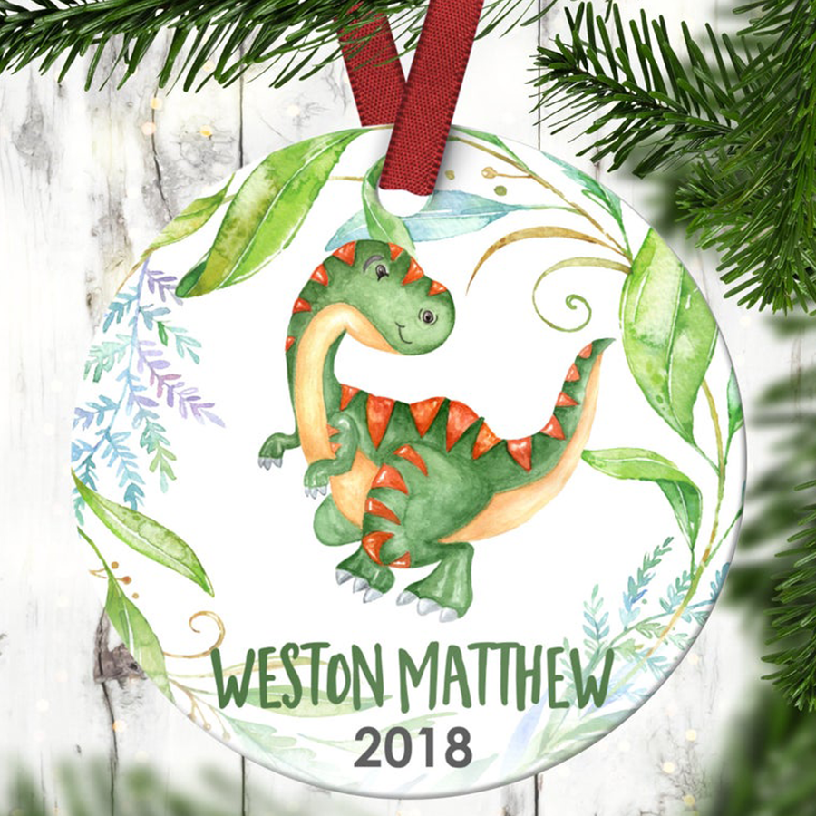 Childrens Dinosaur Christmas Ornament.Baby Dinosaur