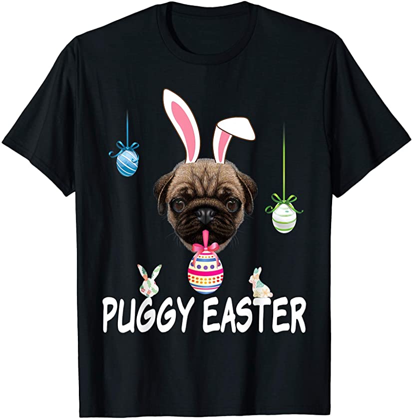 The Puggy Easter Pug Dog Bunny Eggs Dog Lovers Egg Hunt T-Shirt