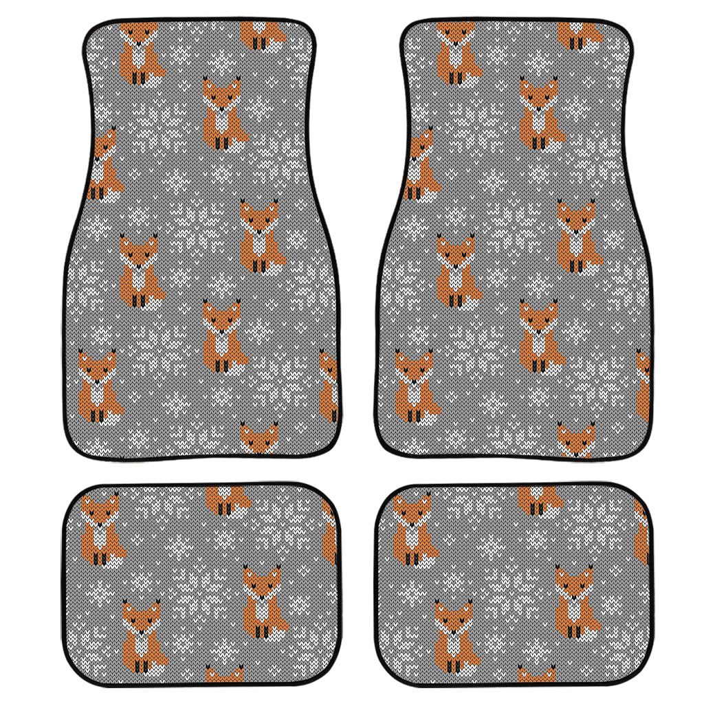 Snowy Fox Knitted Pattern Print Front And Back Car Floor Mats, Front Car Mat