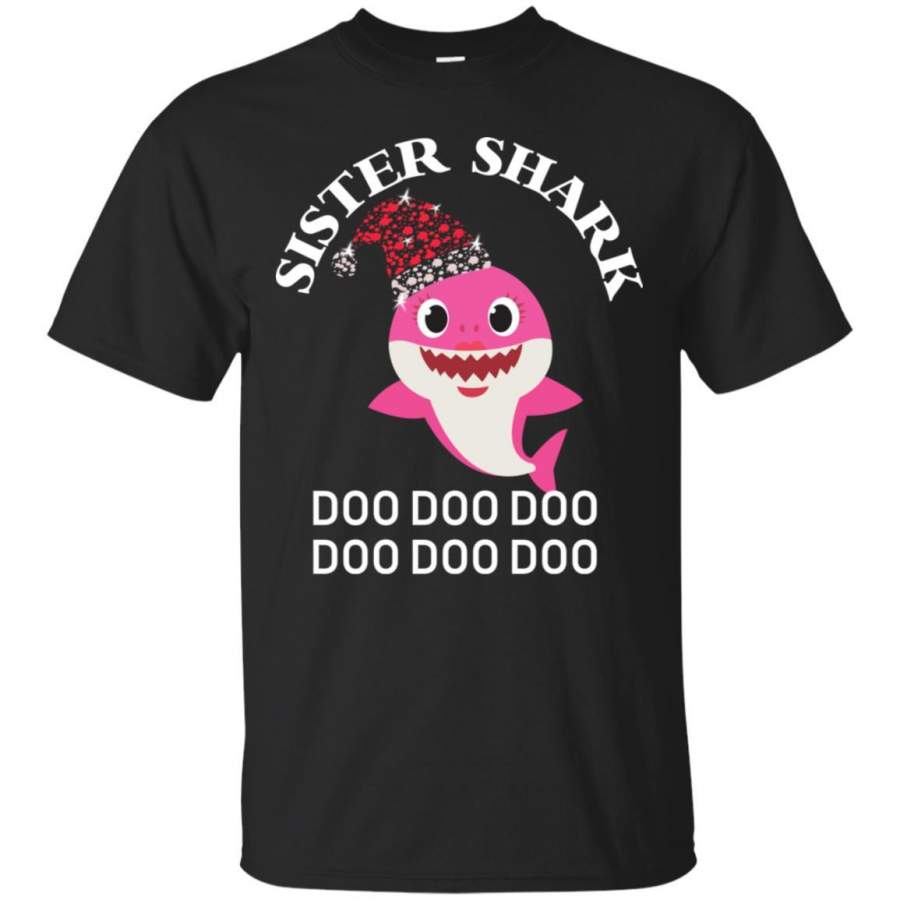 Sister Shark With Santa Claus Hat Merry X-mas Family Shark Gift Shirt