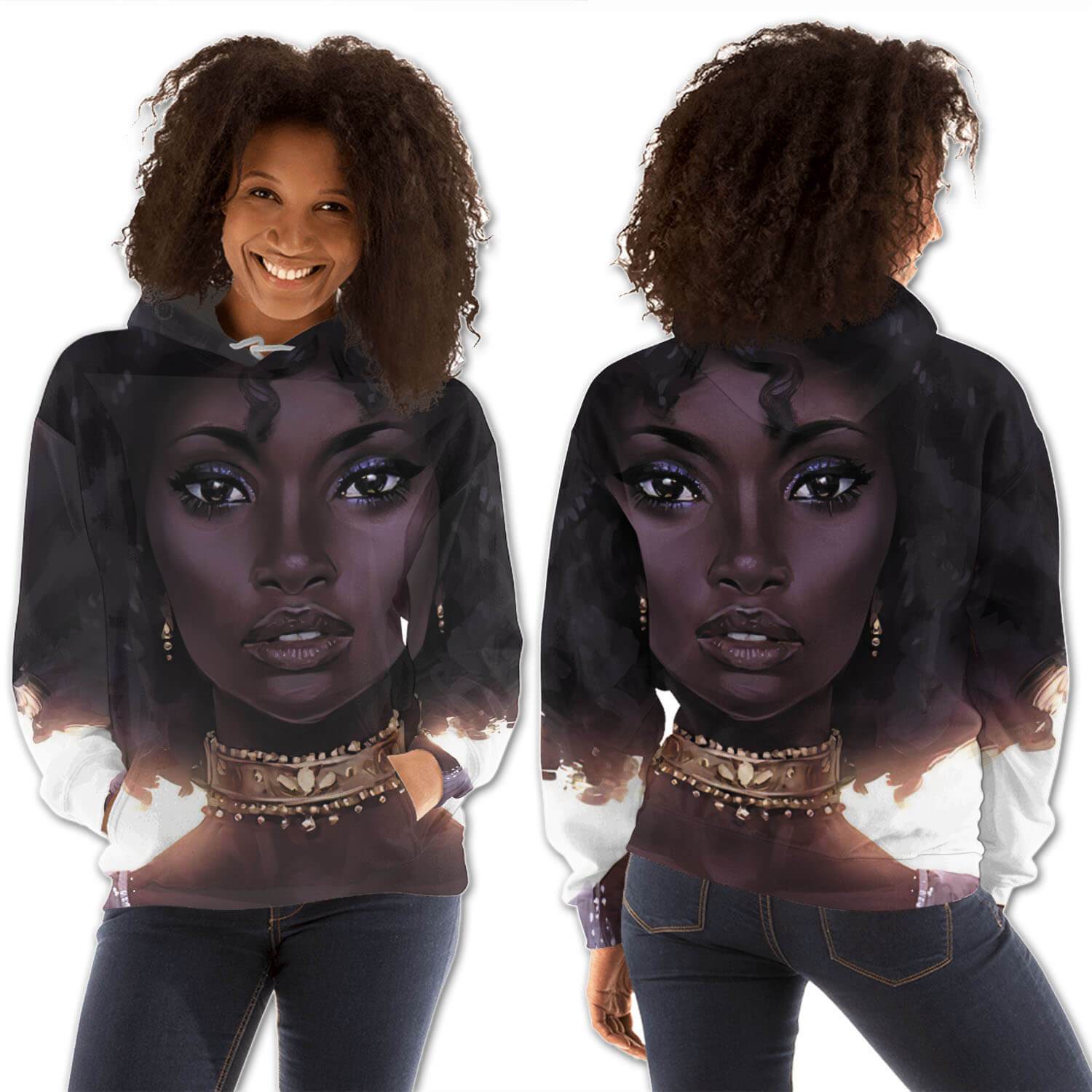 African American Hoodies Pretty Afro Girl All Over Print Womens Hooded Sweatshirt African American Fashion BPS28497