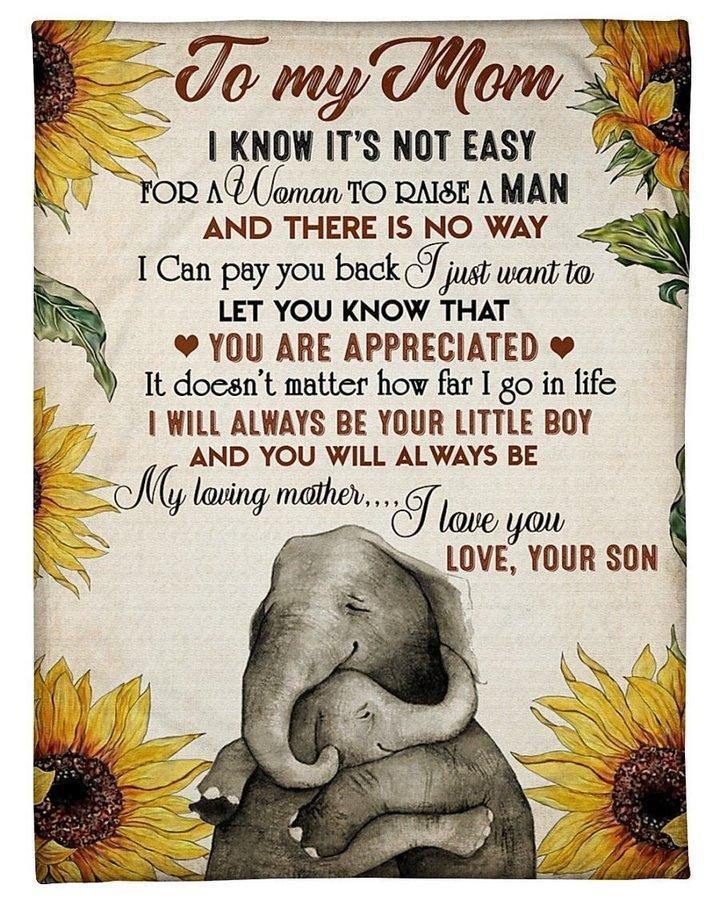 [Personalized Name] Elephant Son Gift For Mom I Will Always Be Your Little Boy –  Gift For Mommy, Gift For Home Decor, Gift For Family  – Custom Fleece Blanket