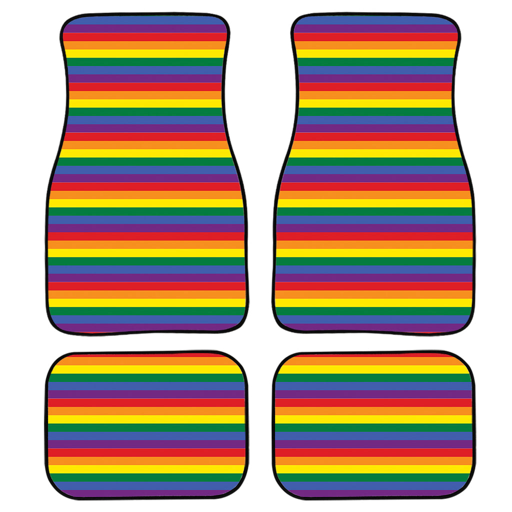 Rainbow Stripe Print Front And Back Car Floor Mats, Front Car Mat