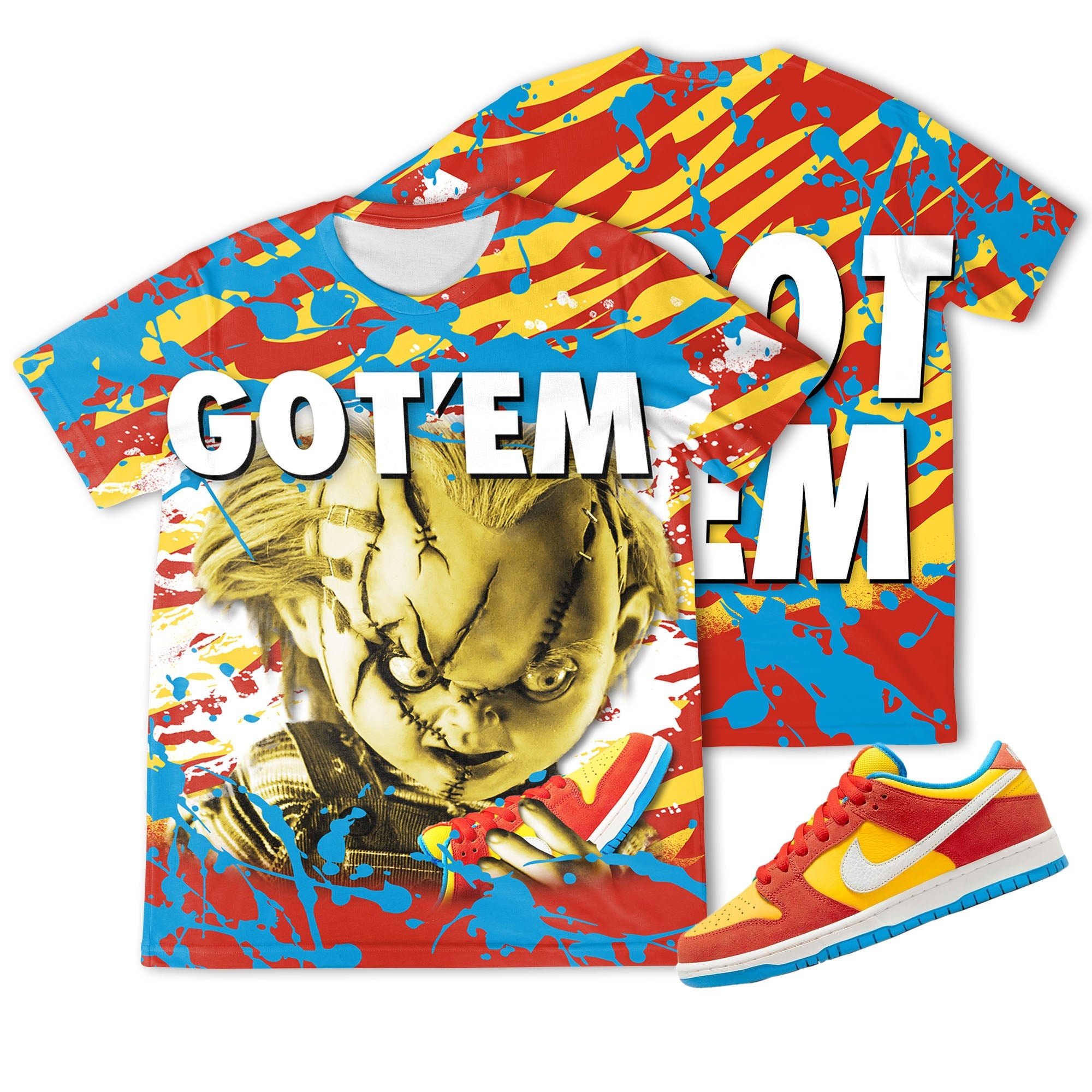 Chucky Gotem 3D Zebra Stripes Paint Unisex matching 3D Shirt SB Dunk Low Pro Bart Simpson Shirt trending 2022, oversized shirt