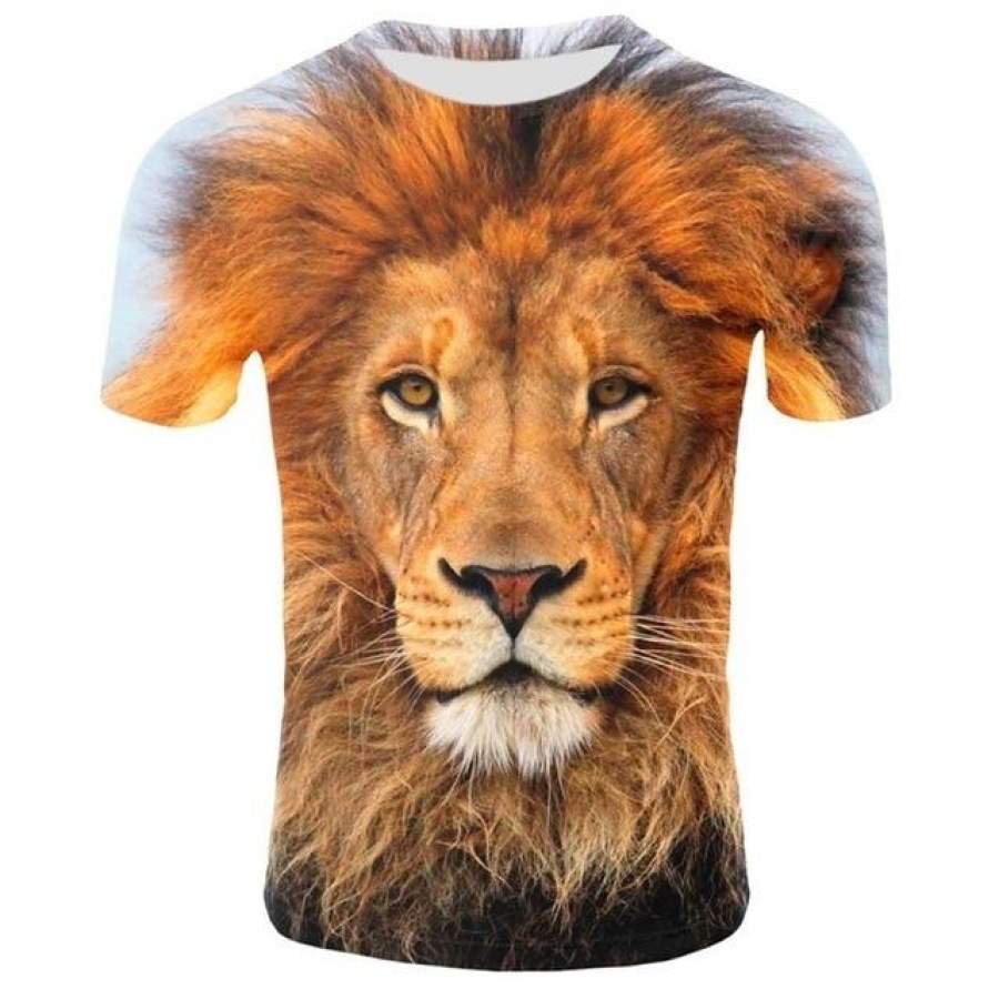 3D Print Double Lightning Lion Men’s Casual Cool Tshirts Men Short Sleeve T shirt Fashion