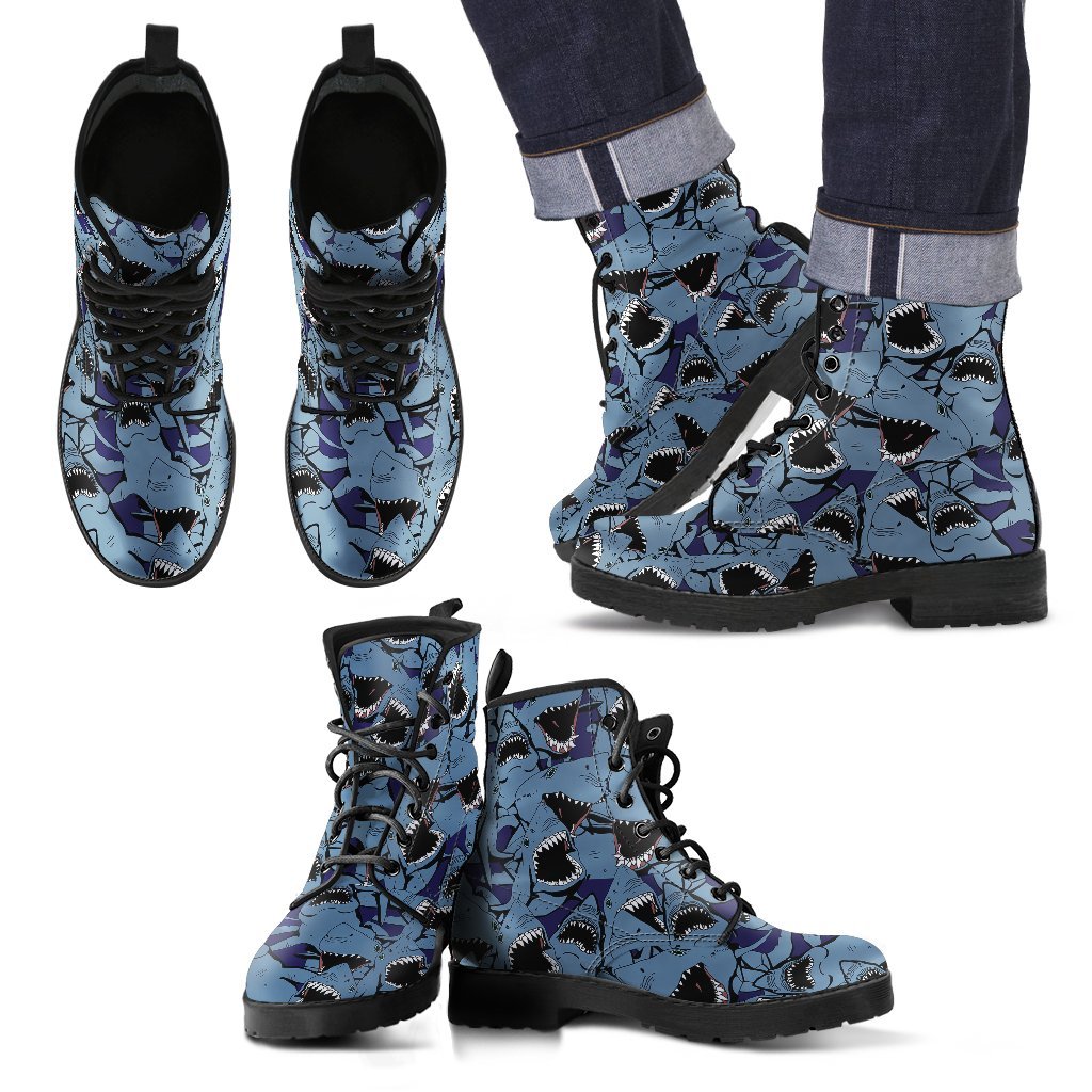 Shark Circling Pattern Print Men Women Leather Boots Fashion Boots Custom Shoes