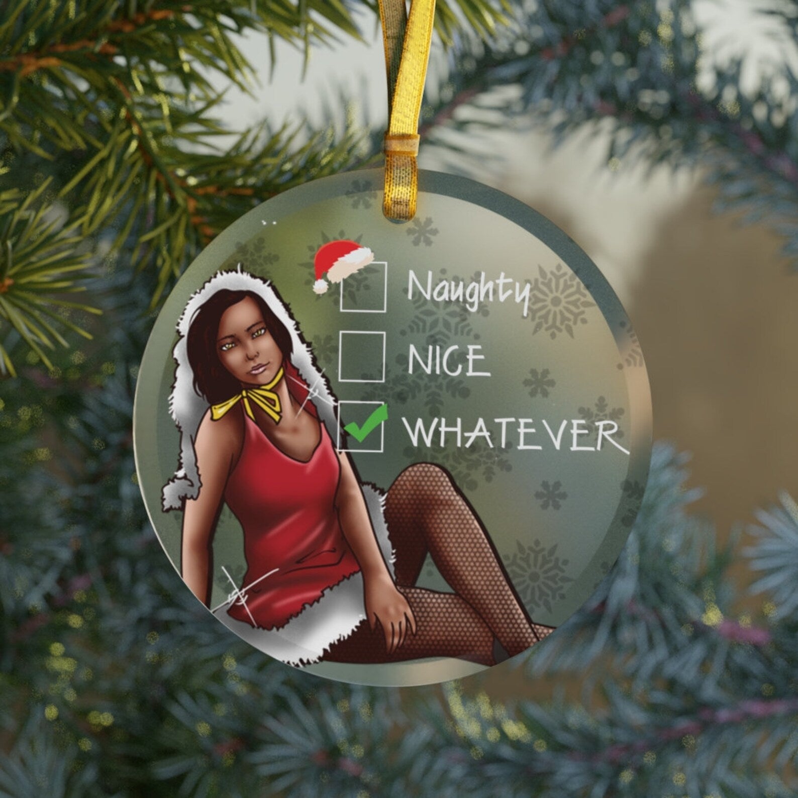 Sexy Black Girl Glassblack Girl Christmasnaughty Nice Whateversexy Santa Girlhbcu Sorority Giftsblack Santa Baby Christmas Ornament