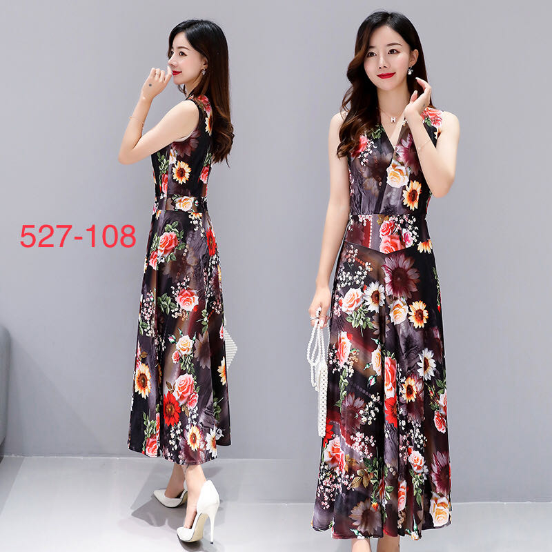 Women Clothes Summer Printed Bohemian Beach Sundress V-neck Sleeveless Long Maxi Dress Casual Style Vestidos Mujer alx