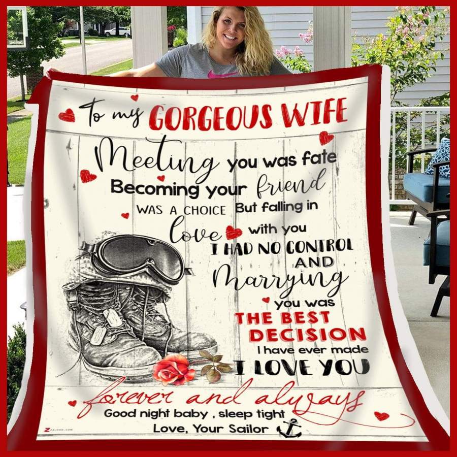 Navy Blanket Gift For    Wife Marrying You Was The Best Decision